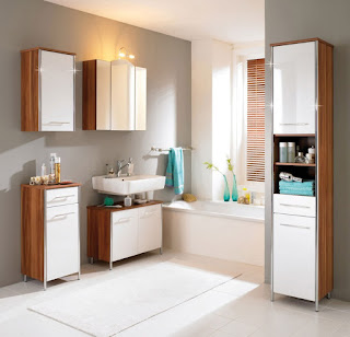 captivating small bathroom design and rectangle rug plus two tones cabinets feats floating sink