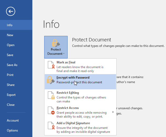 menu password pada microsoft office word 2016