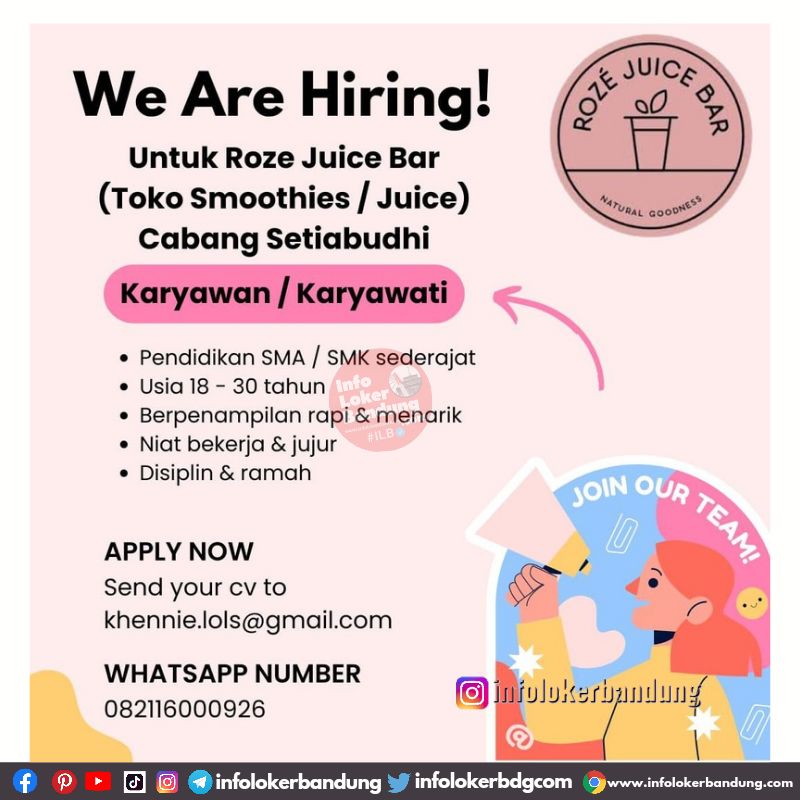 Lowongan Kerja Roze Juice Bar Bandung Mei 2024