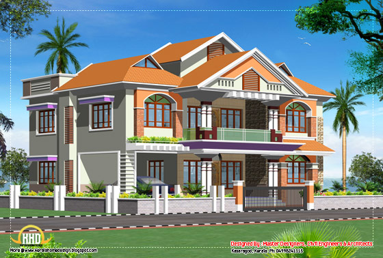 Double story luxury home design - 3719 Sq. Ft. (346 Sq. M.) (413 Square Yards)-  April 2012