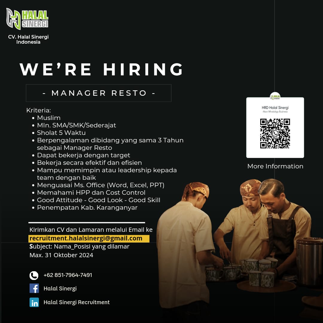 Lowongan Kerja CV Halal Sinergi di Karangpandan, Karanganyar dan Solo