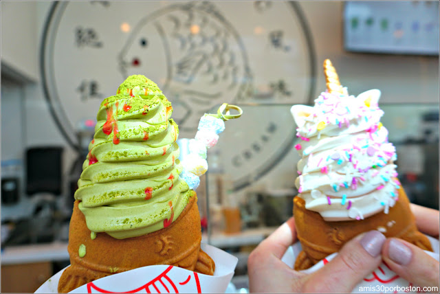 Taiyaki NYC Boston con Helados de Matcha y Vainilla