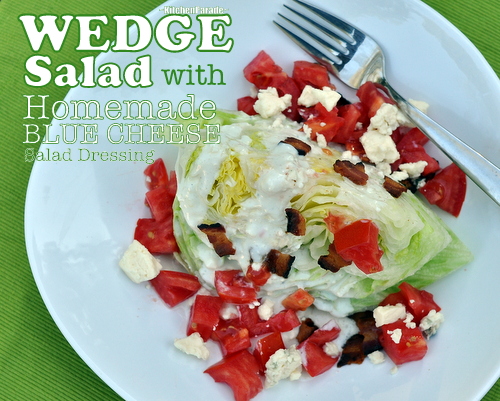 Wedge Salad with Homemade Low-Cal & Low-Carb Blue Cheese Salad Dressing, another weeknight easy supper idea ♥ KitchenParade.com. Low Carb. High Protein. Fresh & Seasonal. Summer Classic.