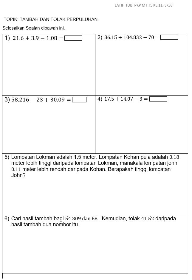 TAHUN LIMA: MATEMATIK