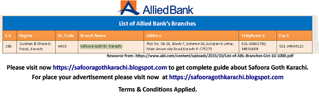 Allied Bank Safoora Branch Karachi