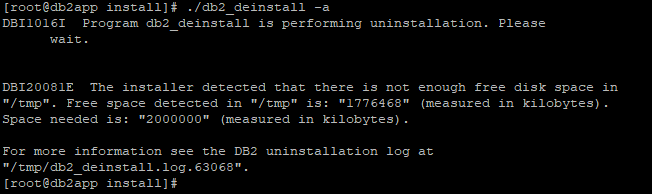 db2_deinstall error : DBI20081E