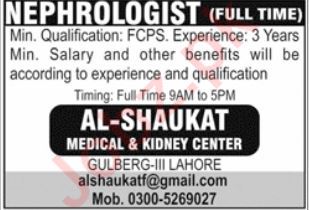 AL Shaukat Medical & Kidney Center Lahore latest Jobs