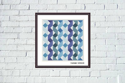 Blue ribbons geometric cross stitch pattern - Tango Stitch