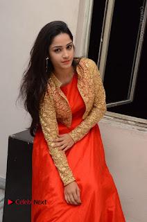 Telugu Actress Divya Nandini Stills in Orange Sleeveless Gown at Chennai Chaitrama Movie le Launch Event  0106.JPG