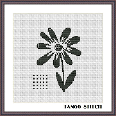 Black flower simple cross stitch pattern - Tango Stitch
