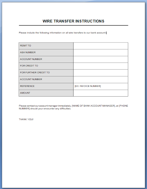 WIRE TRANSFER INSTRUCTIONS