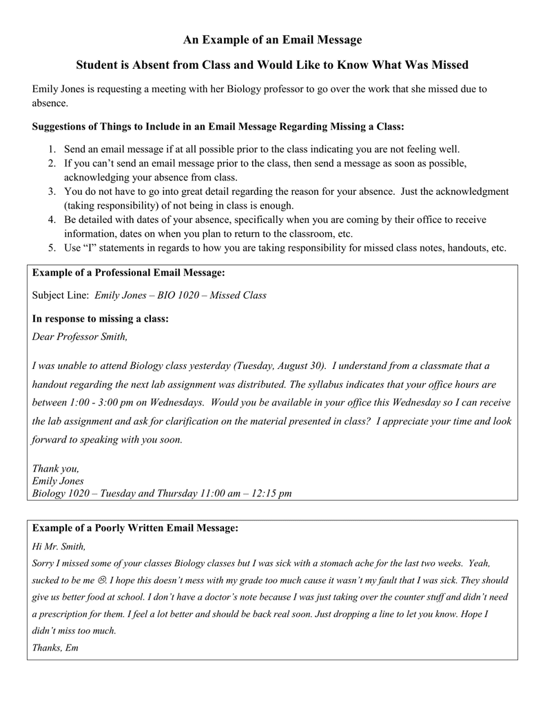 An Example Of An Email Message Student Is Absent From Class And An Example Of An Email Message Student Is Absent From Class And