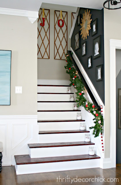 Christmas decor on stairs
