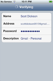 iPhone 4S email settings for setting up Gmail account.