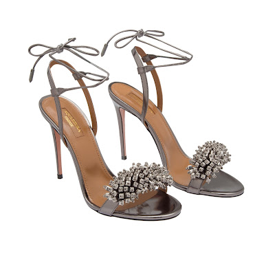 Aquazzura Monaco Patent Leather Sandals in Metallic Silver