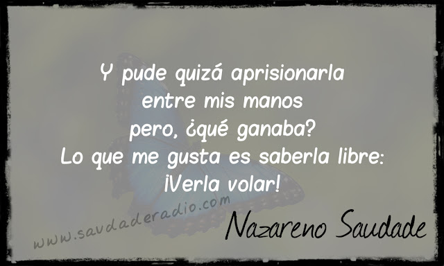 "Y pude quizá aprisionarla entre mis manos, pero, ¿qué ganaba? Lo que me gusta es saberla libre:  ¡Verla volar!" Nazareno Saudade - Mariposa de medianoche