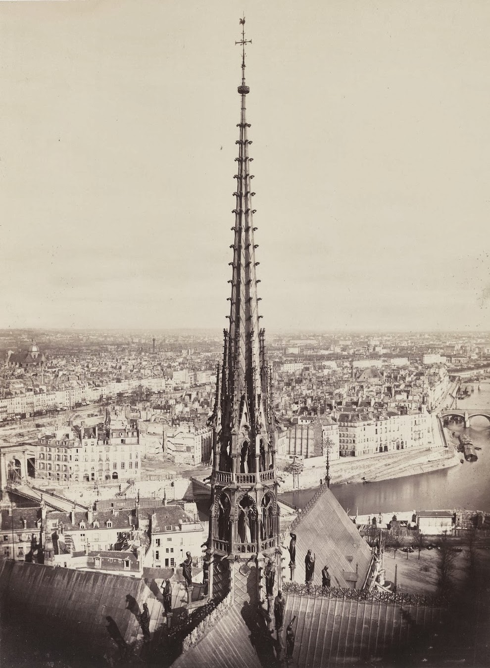 Here is a view of a spire of Notre Dame, facing Ile St. Louis | City of Paris, France | Rare & Old Vintage Photos (1860)