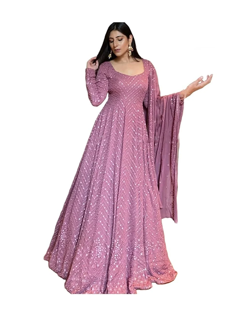 Designer Light Purple Gown with Dupatta Set