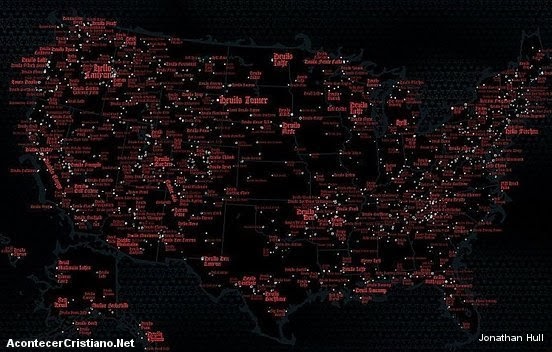 Mapa de Estados Unidos con nombres diabólicos