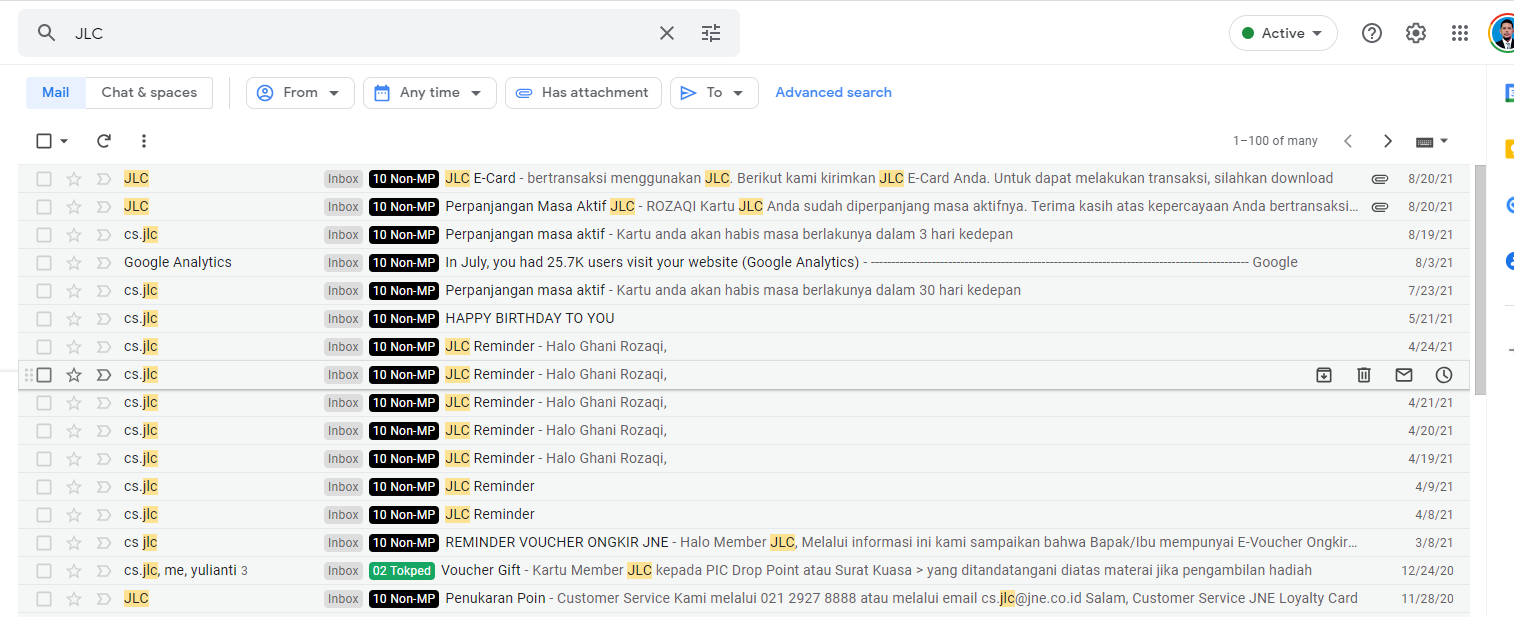 tidak ada email pemberitahuan poin hangus JLC