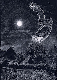 07-The-owl-flying-in-the-night-Black-and-White-Drawings-Vitaly-Medved-www-designstack-co