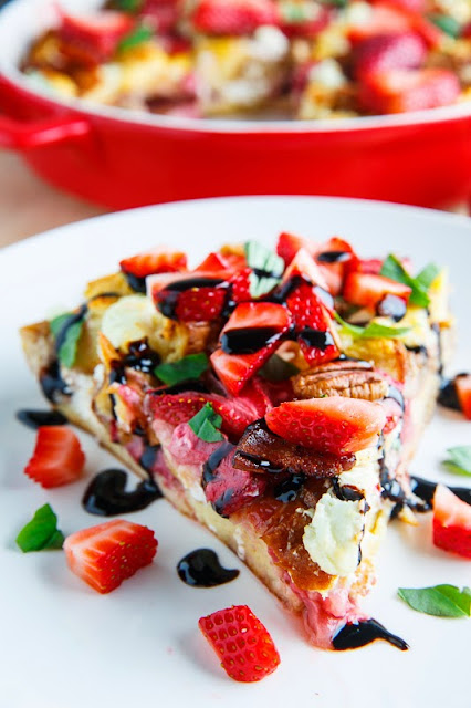 Strawberry, Bacon and Goat Cheese Strata with Balsamic Syrup