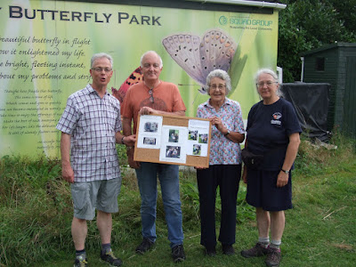 Mike Cottrell and Elaine Mills with the display about Frank, with Paul and Hilary