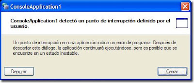 Ventana que posibilita la depuración de una aplicación .NET