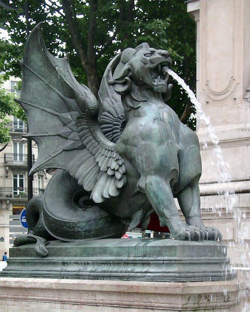 Winged dragon by Henri Alfred Jacquemart, Fontaine Saint-Michel, Place Saint-Michel, Paris