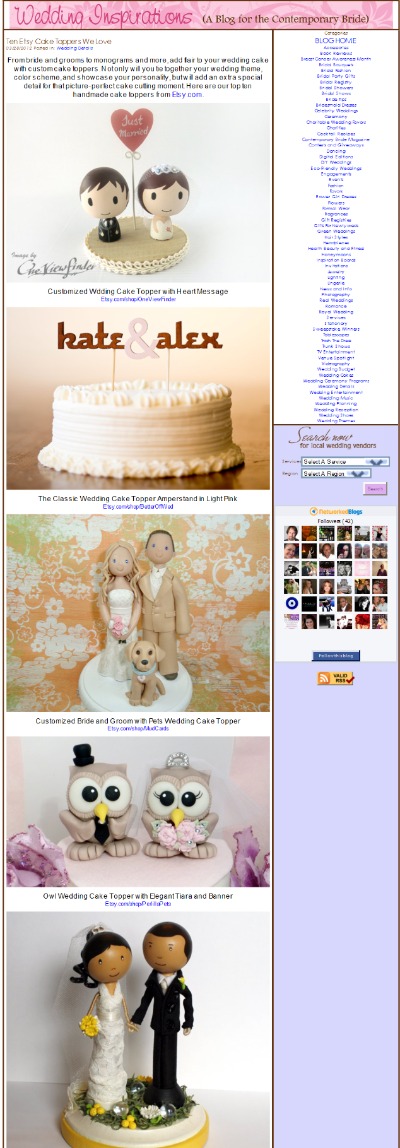 I'm here with other wedding cake toppers from wonderful Etsy shops 