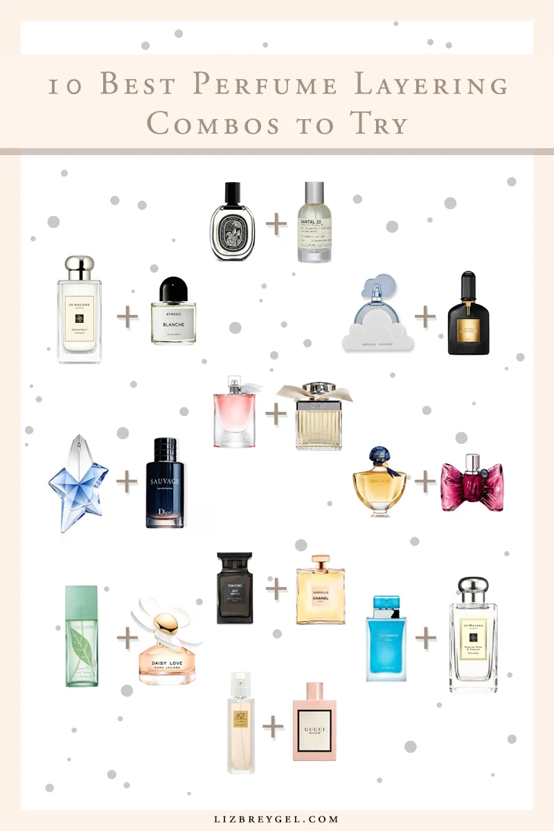 collage with 10 perfume combos for layering