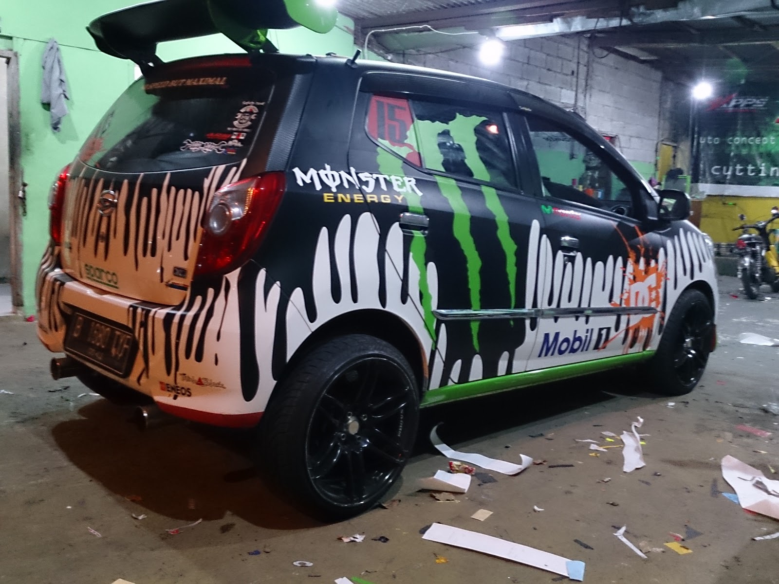 Cutting Sticker Branding Mobil Wrapping Mobil Sticker Mobil Digital Printing Cetak Sticker Cutting Sticker Ayla Monster Energy 081212167666