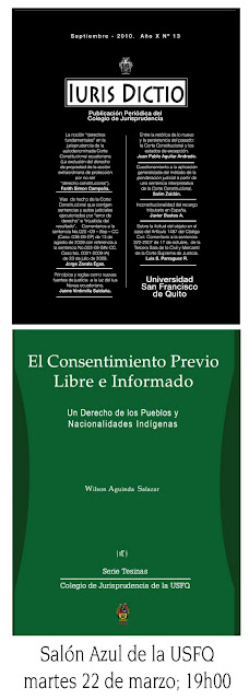 Lanzamiento: "El Consentimiento Previo Libre e Informado" y "Iuris Dictio" - revista de jurisprudencia: 22 Marzo, Salón Azul USFQ
