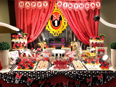 Elegant Minnie Mouse themed Dessert Buffet set-up