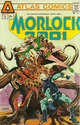 Atlas Comics, Morlock #1, our hero looks on as a woman is attacked by a giant killer tree