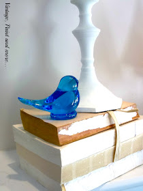 Vintage, Paint and more... antique blue glass bird for winter mantel decor