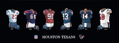 Houston Texans uniform evolution poster - a history of the Houston Texans uniform