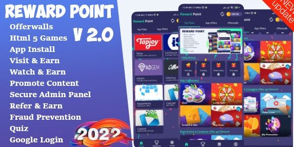 Reward Point App 2.0 - Offerwall + Html Games