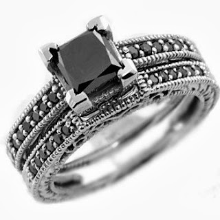 Gorgeous 1.96ct Princess-Cut Black Diamond Engagement Ring Set 14k White Gold