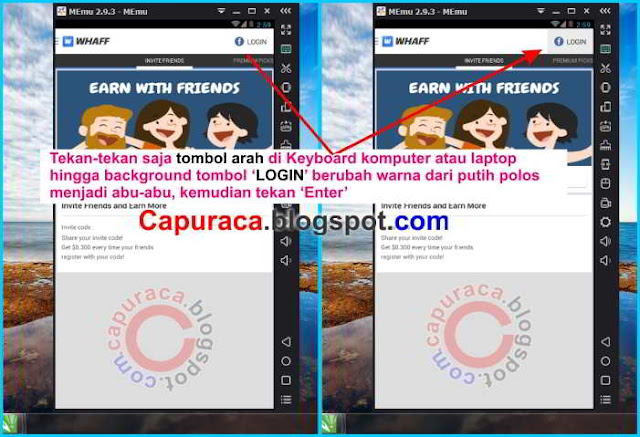 cara login akun whaff di emulator android pakai keyboard