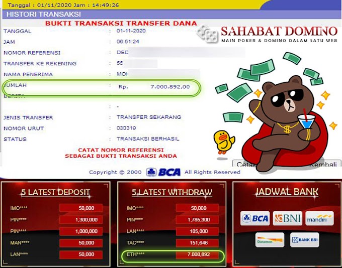 SELAMAT ATAS KEMENANGAN 7JT UNTUK MEMBER SETIA KAMI , MAU YUK JOIN DI SAHABAT DOMINO?