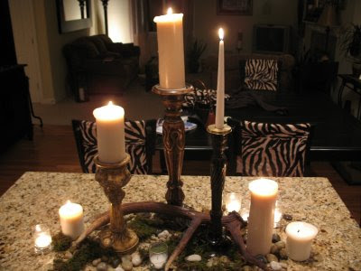 And check out those zebra print chair covers These textured wood candles 