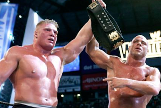 Kurt angle y brock lesnar, estrellas del german suplex, wwe en vivo, brock en wrestlemania