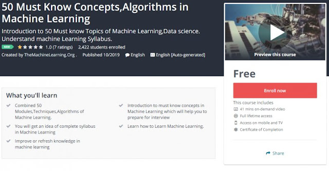 [100% Free] 50 Must Know Concepts,Algorithms in Machine Learning