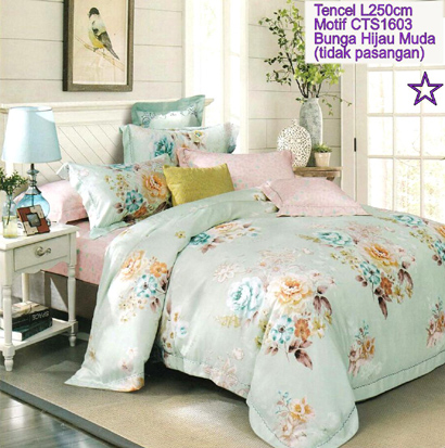 Sprei Tencel Motif Bunga Hijau Muda