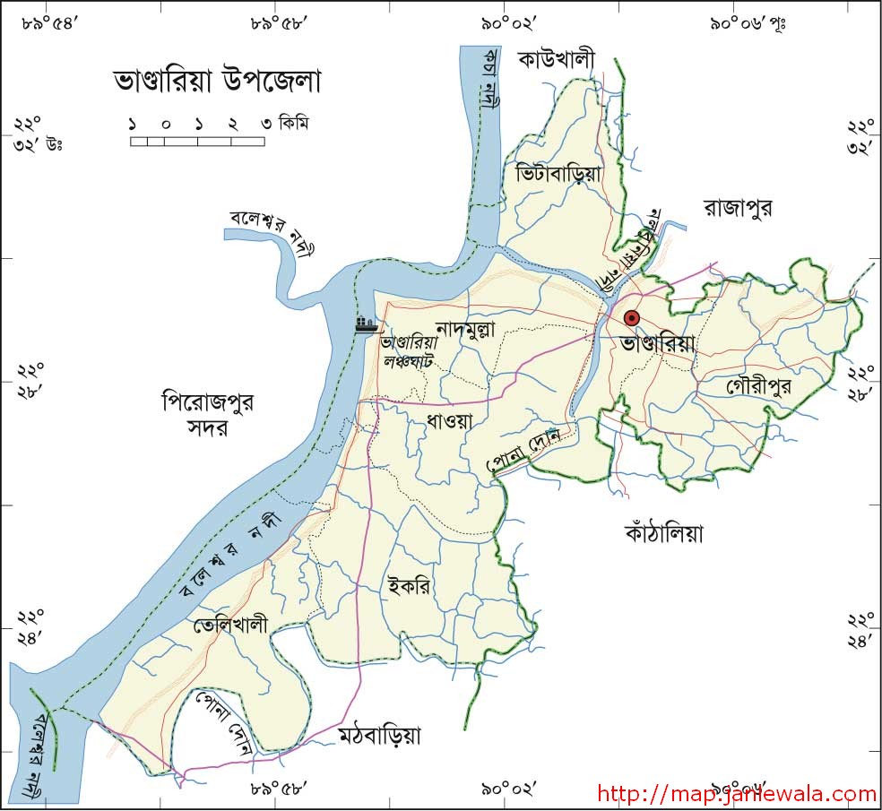 ভান্ডারিয়া উপজেলা মানচিত্র, পিরোজপুর জেলা, বাংলাদেশ