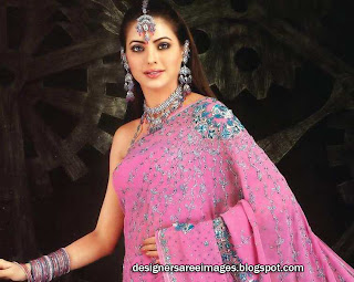 Actress Aamna Sharif in pink designer saree paired with sleeveless designer sari blouse