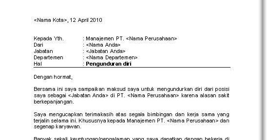 Surat Pengunduran Diri Karena Sakit ~ Batam's Blog