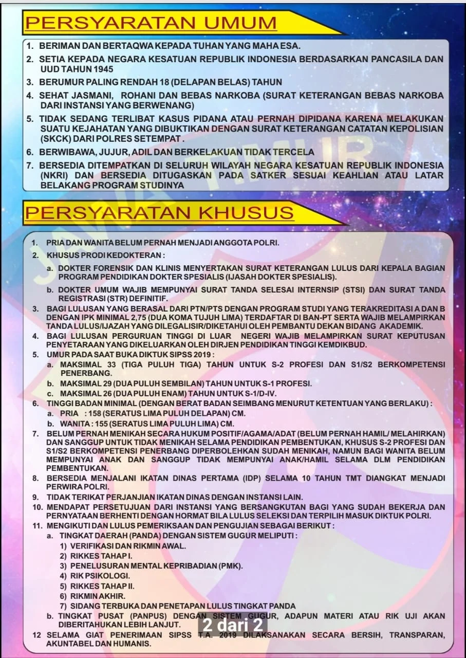 Syarat Pendaftaran Penerimaan Sekolah Inspektur Polri Sumber Sarjana