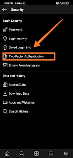 Two factor Authentication on instagram